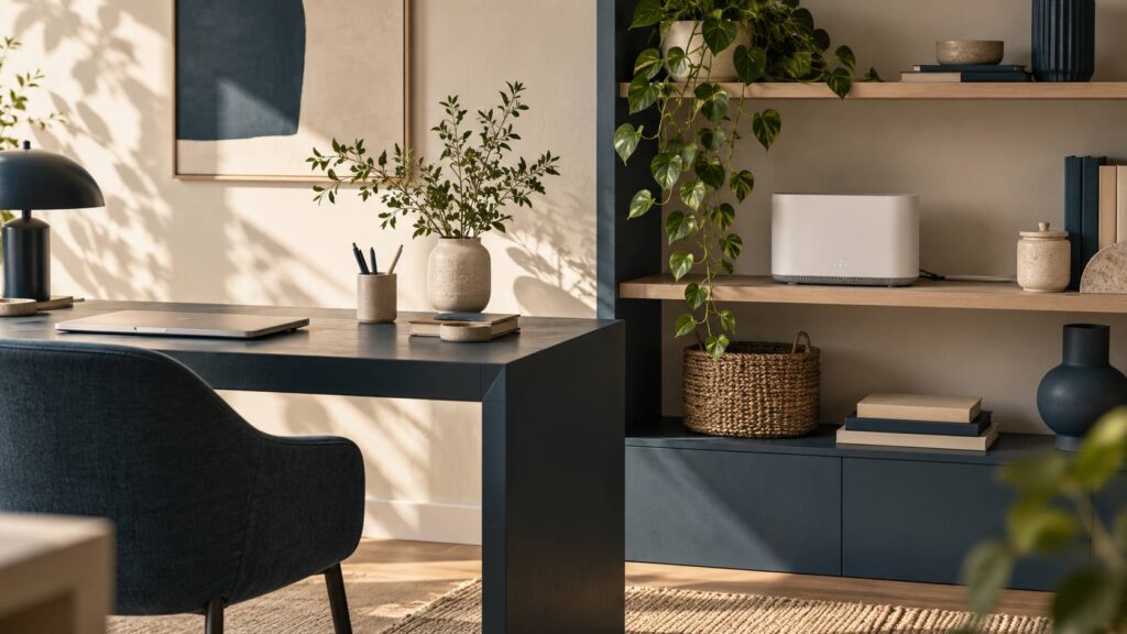 Box internet posée sur une étagère dans un intérieur sobre