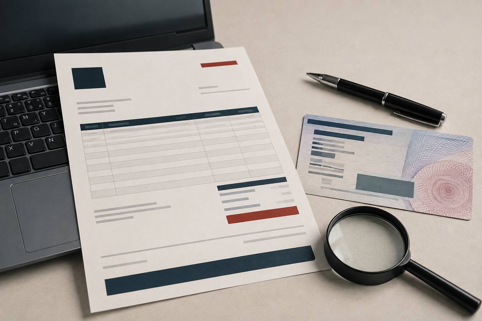 Devis posé sur un clavier avec carte d'immatriculation dont le numéro est masqué